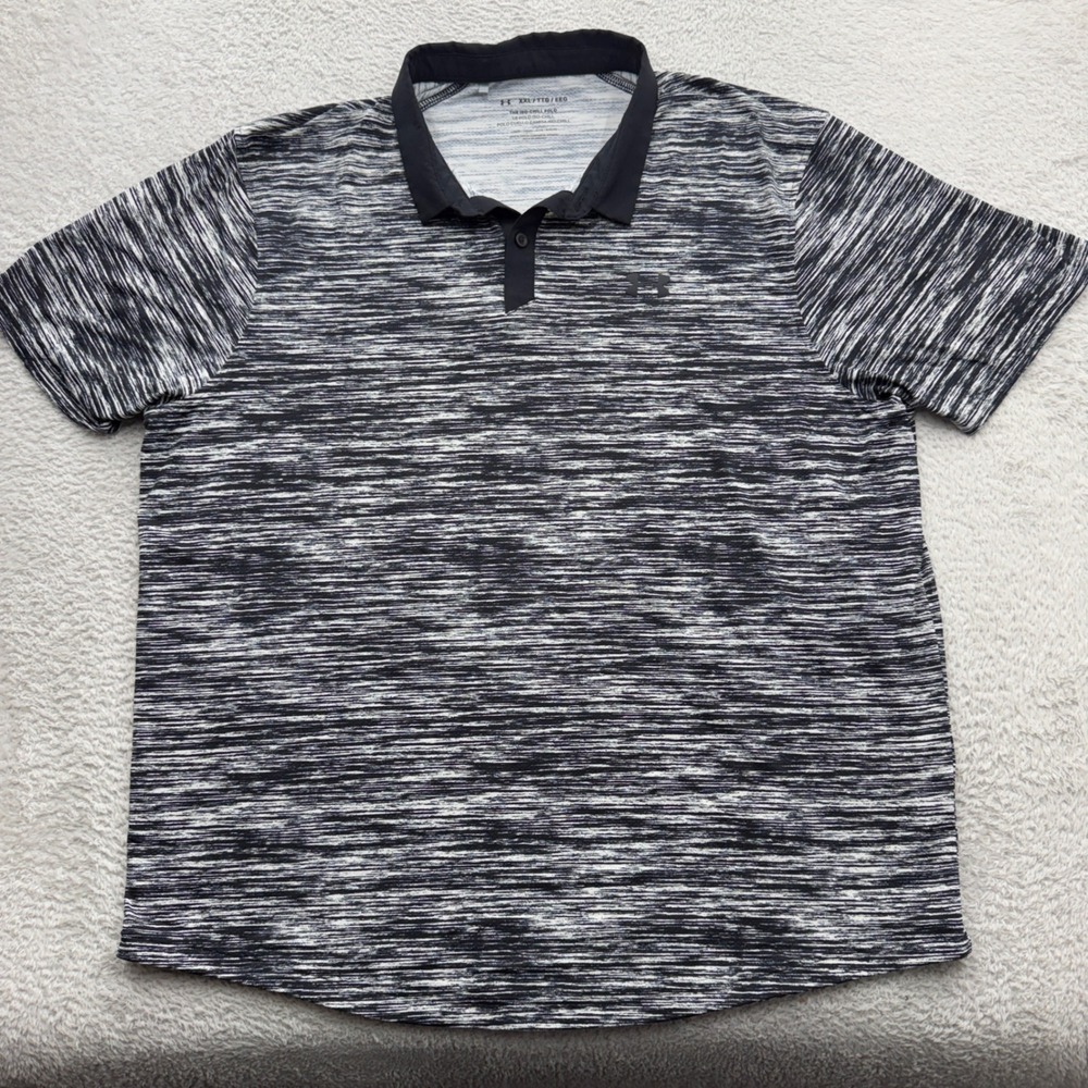 Under Armour Mens XXL Iso-Chill Golf Polo Black White Space Dye Shirt